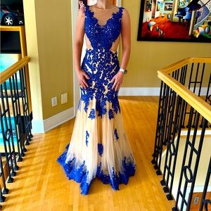 Camille La Vie Royal Blue Lace Backless Dress